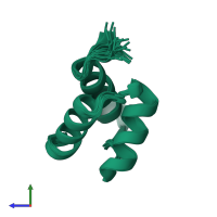 PDB entry 2vxd coloured by chain, ensemble of 20 models, side view.