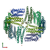 PDB entry 2vxi coloured by chain, front view.