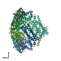 PDB entry 2vxi coloured by chain, side view.