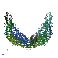 PDB entry 2vxi coloured by chain, top view.