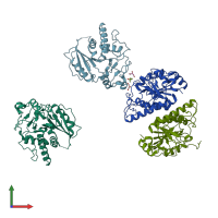 PDB entry 2vxm coloured by chain, front view.