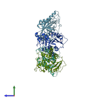 PDB entry 2vxm coloured by chain, side view.