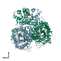 PDB entry 2vxo coloured by chain, side view.