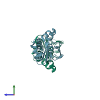 PDB entry 2vxp coloured by chain, side view.