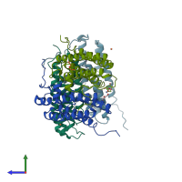 PDB entry 2vxx coloured by chain, side view.