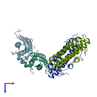 PDB entry 2vxx coloured by chain, top view.