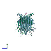 PDB entry 2vy0 coloured by chain, side view.