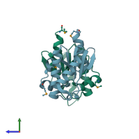 PDB entry 2vy9 coloured by chain, side view.