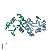 PDB entry 2vy9 coloured by chain, top view.