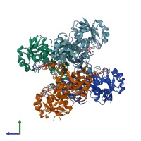 PDB entry 2vyn coloured by chain, side view.