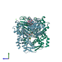 PDB entry 2vyp coloured by chain, side view.