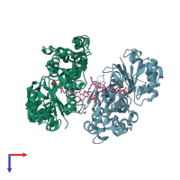 PDB entry 2vyp coloured by chain, top view.