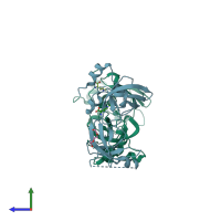 PDB entry 2vyt coloured by chain, side view.