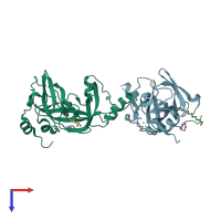 PDB entry 2vyt coloured by chain, top view.