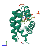 PDB entry 2vyz coloured by chain, side view.