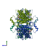 PDB entry 2vz0 coloured by chain, side view.