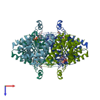PDB entry 2vz0 coloured by chain, top view.