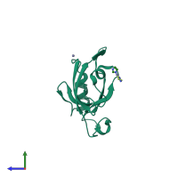 PDB entry 2vz5 coloured by chain, side view.