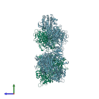 PDB entry 2vz8 coloured by chain, side view.