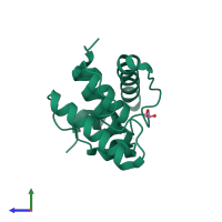 Monomeric assembly 1 of PDB entry 2vzc coloured by chemically distinct molecules, side view.