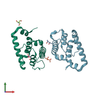 PDB entry 2vzc coloured by chain, front view.