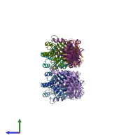 PDB entry 2vzk coloured by chain, side view.