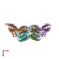 PDB entry 2vzk coloured by chain, top view.