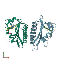 PDB entry 2vzw coloured by chain, front view.