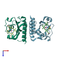 PDB entry 2vzw coloured by chain, top view.