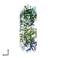 PDB entry 2w08 coloured by chain, side view.