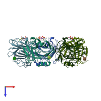 PDB entry 2w08 coloured by chain, top view.