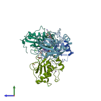 PDB entry 2w0d coloured by chain, side view.