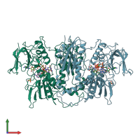 PDB entry 2w0h coloured by chain, front view.
