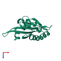 Monomeric assembly 1 of PDB entry 2w0i coloured by chemically distinct molecules, top view.