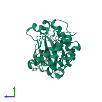 PDB entry 2w1g coloured by chain, side view.