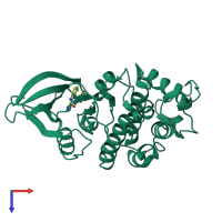 PDB entry 2w1h coloured by chain, top view.