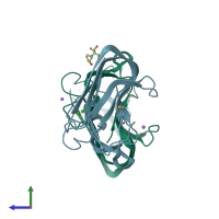 PDB entry 2w1s coloured by chain, side view.