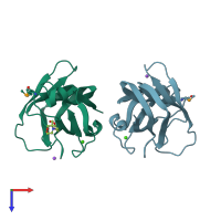 PDB entry 2w1s coloured by chain, top view.
