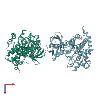 PDB entry 2w1z coloured by chain, top view.