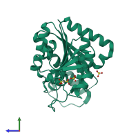 PDB entry 2w21 coloured by chain, side view.