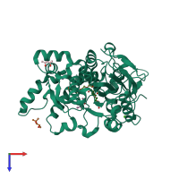 PDB entry 2w22 coloured by chain, top view.