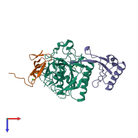 PDB entry 2w2q coloured by chain, top view.