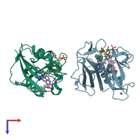 PDB entry 2w3b coloured by chain, top view.