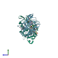 PDB entry 2w3m coloured by chain, side view.