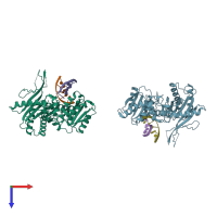 PDB entry 2w42 coloured by chain, top view.