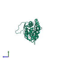 PDB entry 2w4m coloured by chain, side view.