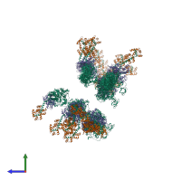 PDB entry 2w4v coloured by chain, ensemble of 27 models, side view.