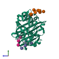 PDB entry 2w52 coloured by chain, side view.