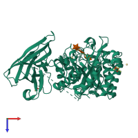 Monomeric assembly 2 of PDB entry 2w5f coloured by chemically distinct molecules, top view.