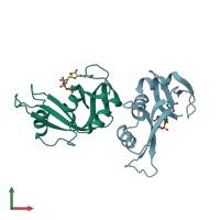 PDB entry 2w5g coloured by chain, front view.